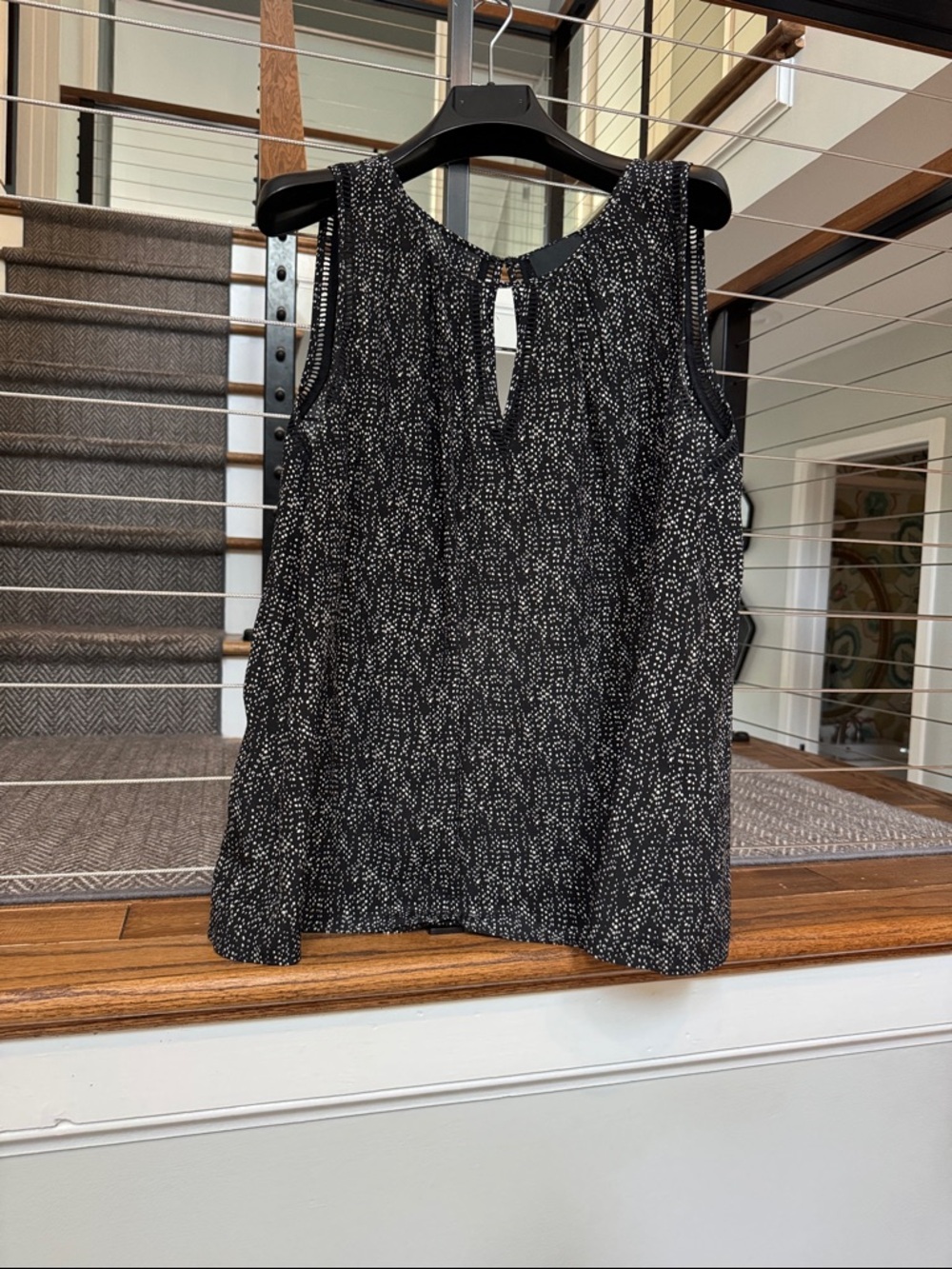 Black & White Speckled Sleeveless Silk Blouse